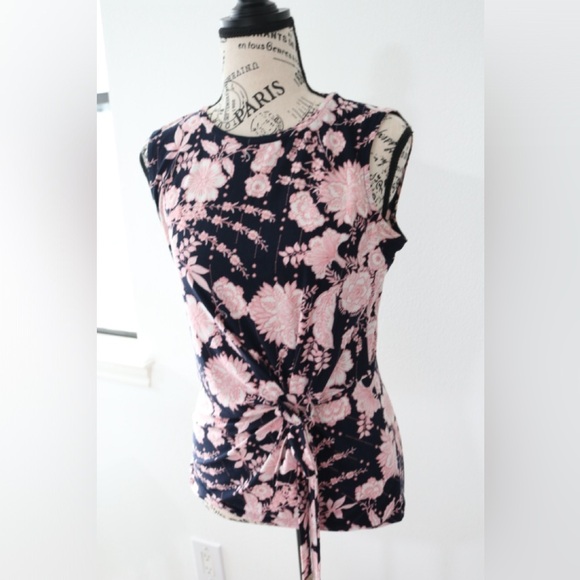 Tommy Hilfiger Pink and Blue Tie Front Fitted Tank Blouse - Picture 2 of 8
